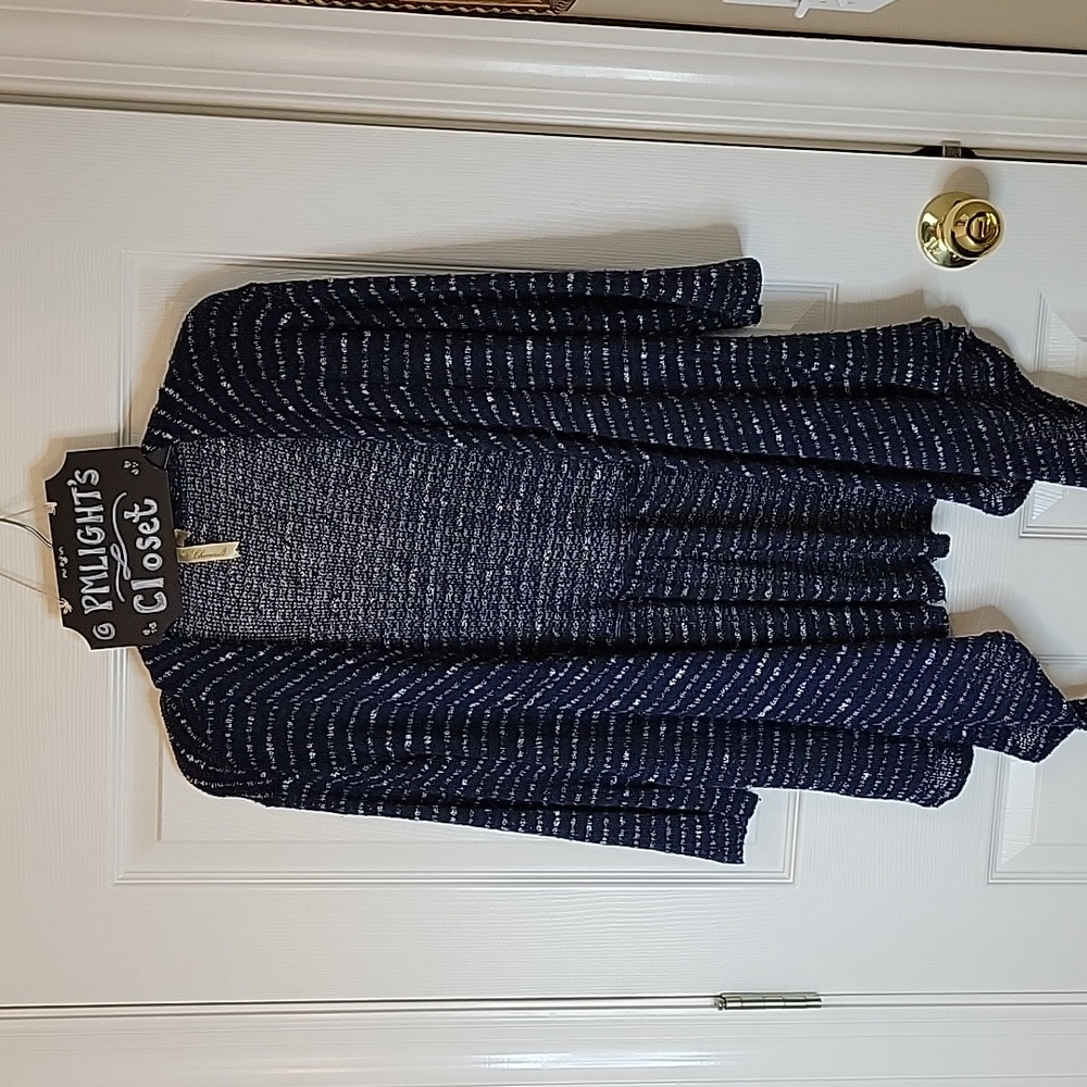 Chenault Open Front Cardigan Navy White Stripe Medium